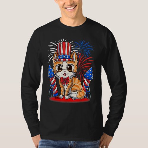 4th Of July Patriotic Cat  American Flag Meowica C T_Shirt