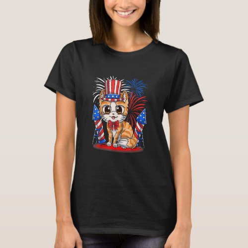 4th Of July Patriotic Cat American Flag Meowica T_Shirt