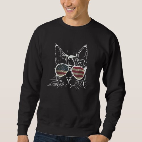 4th Of July Patriotic Cat Funny American Flag Meow Sweatshirt