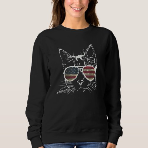 4th Of July Patriotic Cat Funny American Flag Meow Sweatshirt