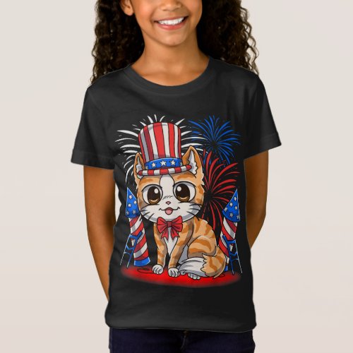 4th of July Patriotic Cat Funny American Flag Meow T_Shirt
