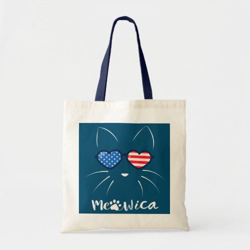 4th of July Patriotic Cat Funny American Flag Tote Bag