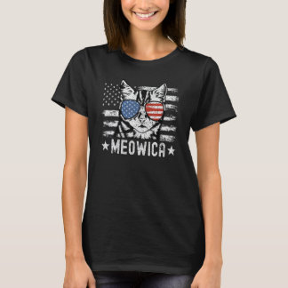 4th Of July Patriotic Cat With Flag Sunglasses Meo T-Shirt