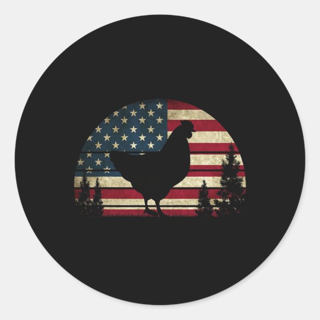 4th Of July Patriotic Chicken American Usa Flag Ch Classic Round Sticker (Front)