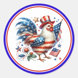 4th of July Patriotic Chicken with USA Flag Classic Round Sticker