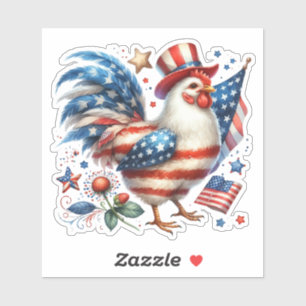 4th of July Patriotic Chicken with USA Flag Sticker