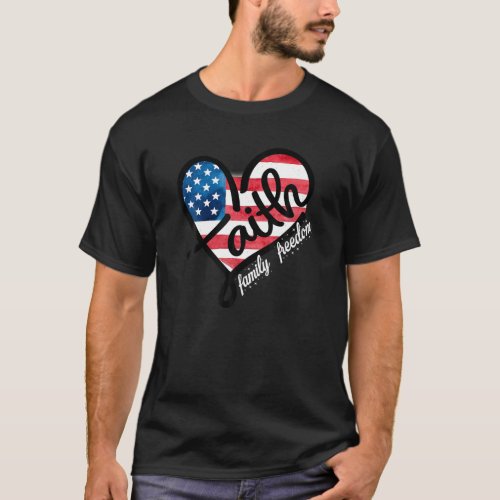 4th of July Patriotic Christian Faith Heart Americ T_Shirt