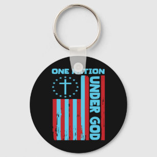 4th Of July Patriotic Christian Flag One Nation Un Keychain