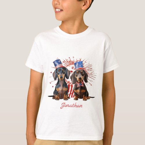  4th of July Patriotic Dachshund American Flag Kid T_Shirt