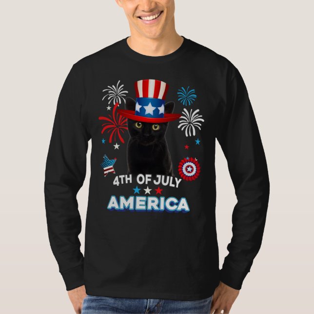 4th Of July Patriotic Day Black Cat Independence D T-Shirt (Front)