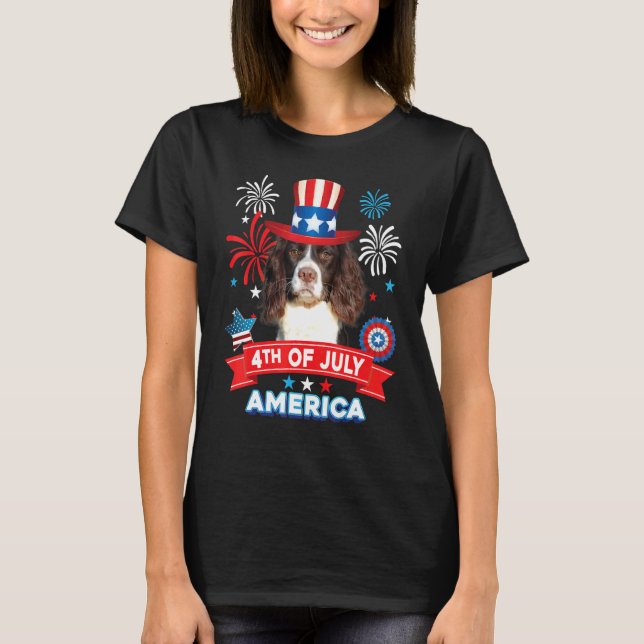 4th Of July Patriotic Day English Springer Spaniel T-Shirt (Front)
