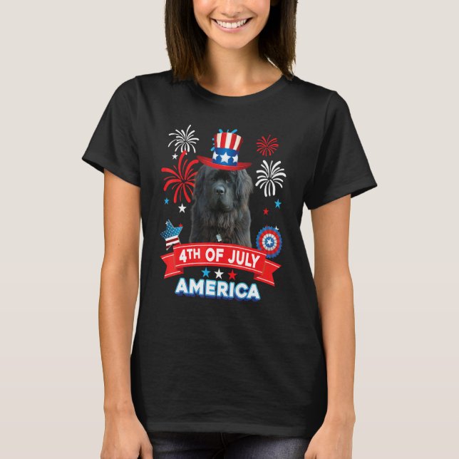 4th Of July Patriotic Day Newfoundland Dog Indepen T-Shirt (Front)
