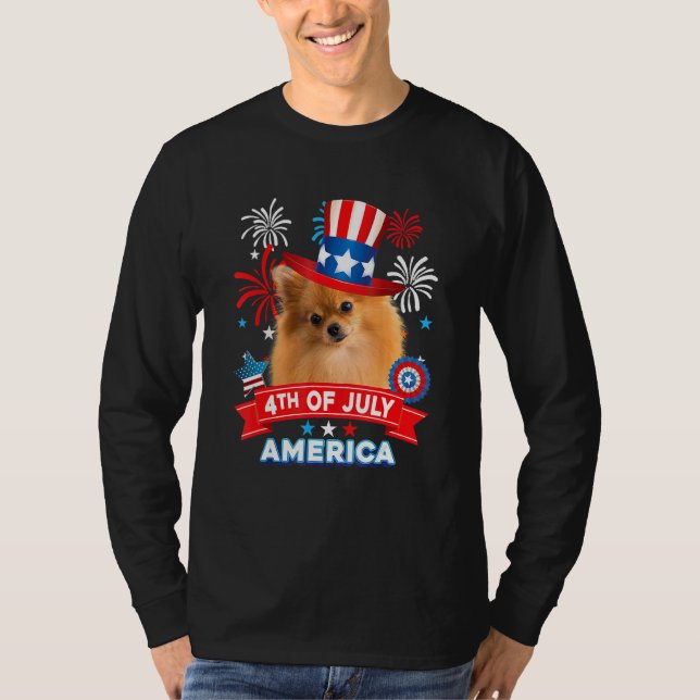 4th Of July Patriotic Day Pomeranian Dog Independe T-Shirt (Front)