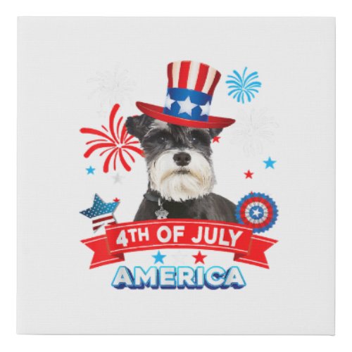 4th of july patriotic day schnauzer dog independen faux canvas print