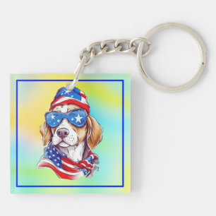 4th Of July Patriotic Dog Design Keychain