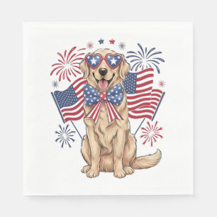 4th of July Patriotic Dog Golden Napkins