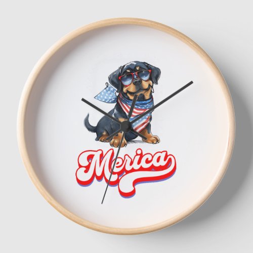 4th Of July Patriotic Dog Rottweiler Merica Clock