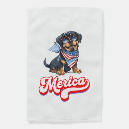 4th Of July Patriotic Dog Rottweiler Merica Garden Flag