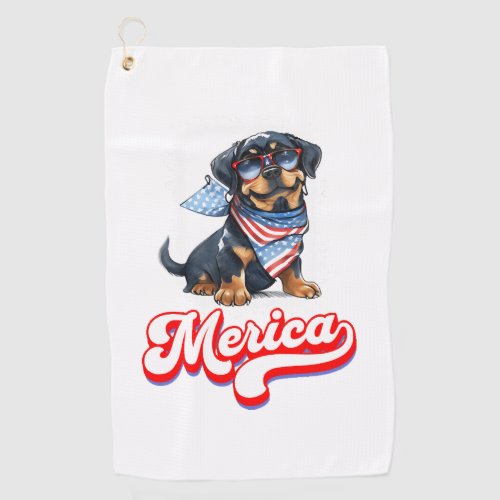 4th Of July Patriotic Dog Rottweiler Merica Golf Towel