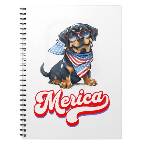 4th Of July Patriotic Dog Rottweiler Merica Notebook