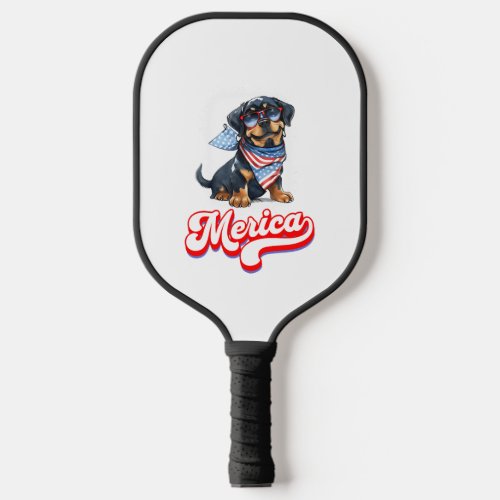 4th Of July Patriotic Dog Rottweiler Merica Pickleball Paddle