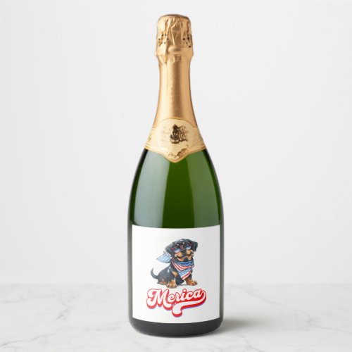 4th Of July Patriotic Dog Rottweiler Merica Sparkling Wine Label