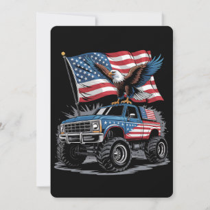 4th Of July Patriotic Eagle Monster Truck American Invitation