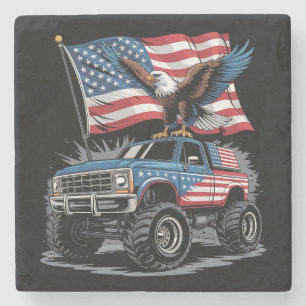 4th Of July Patriotic Eagle Monster Truck American Stone Coaster