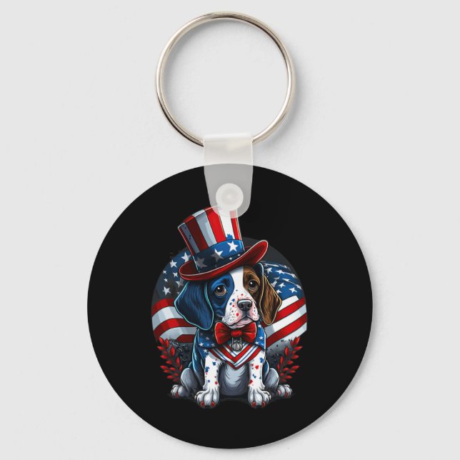 4th Of July Patriotic English Pointer Dog Us Flag  Keychain (Front)