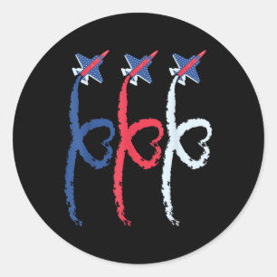 4th Of July Patriotic Fighter Heart Airplane Usa F Classic Round Sticker