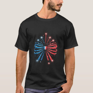 4th of July Patriotic Firework Bow with Stars and T-Shirt