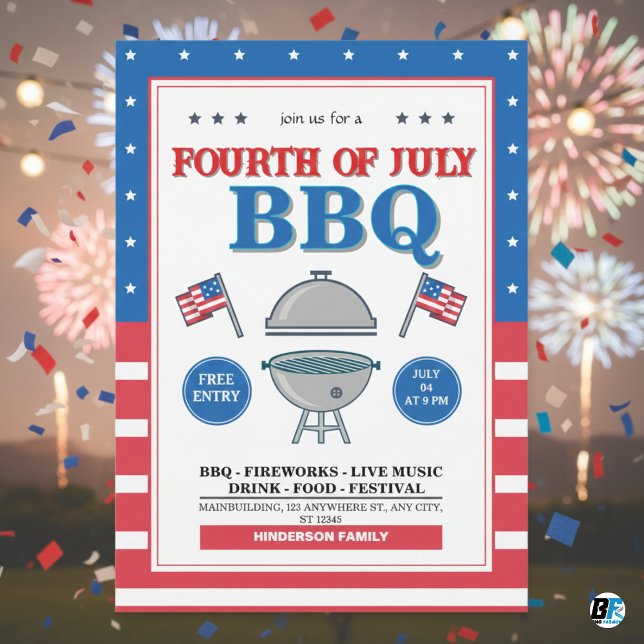 4th of July,  Patriotic Fireworks BBQ Party  Invitation (Creator Uploaded)