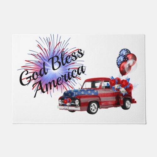 4th of July Patriotic Fireworks Red White and Blue Doormat