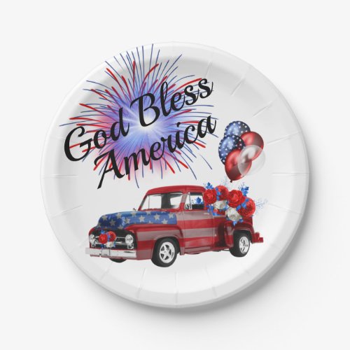 4th of July Patriotic Fireworks Red White and Blue Paper Plates