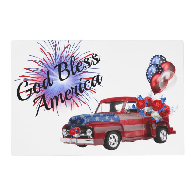 4th of July Patriotic Fireworks Red White and Blue Placemat (Front)