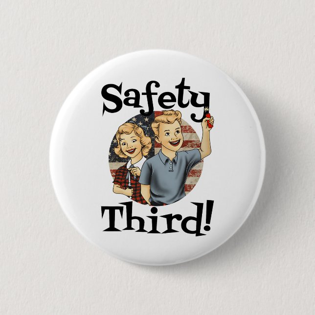 4th Of July Patriotic Fireworks Safety Third Vinta Button (Front)