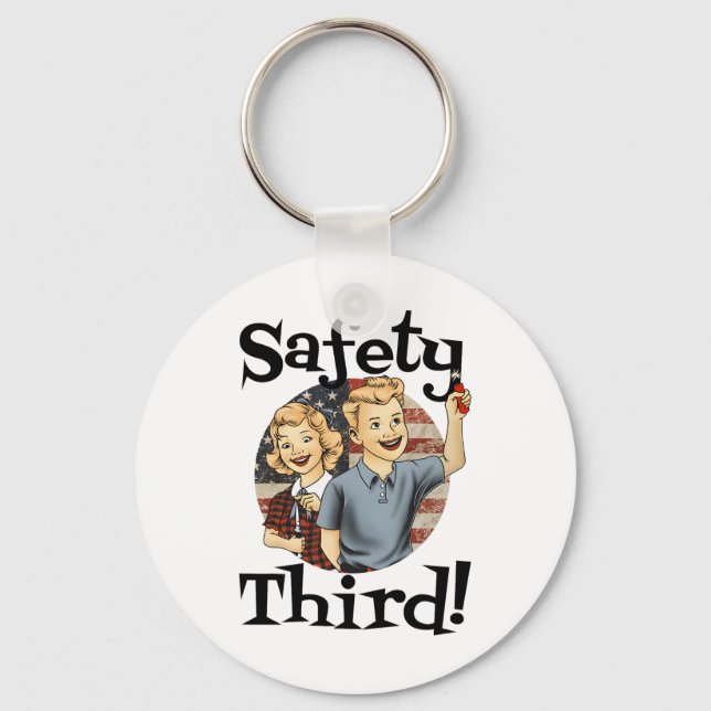 4th Of July Patriotic Fireworks Safety Third Vinta Keychain (Front)