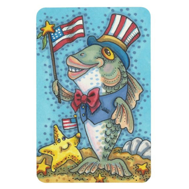4TH OF JULY PATRIOTIC FISH & STARFISH MAGNET Lg. (Vertical)
