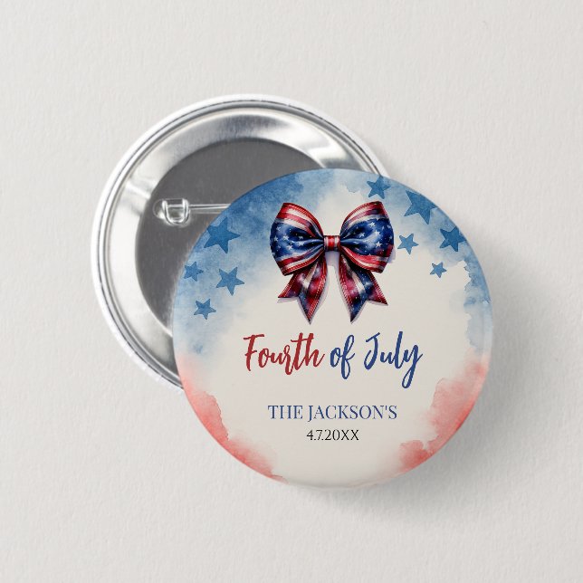 4th of July Patriotic Flag Bow Custom  Button (Front & Back)