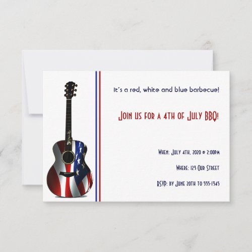 4th of July Patriotic Flag Guitar Personalized Announcements