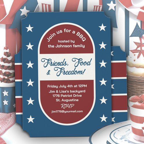 4th of July Patriotic Freedom Backyard BBQ Party Invitation