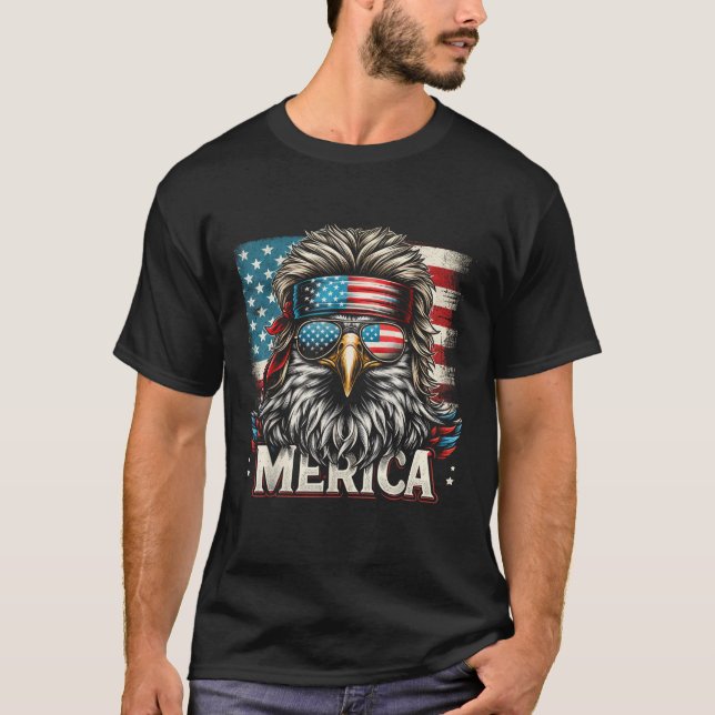 4th of July Patriotic Funny Eagle July 4th USA Mer T-Shirt (Front)