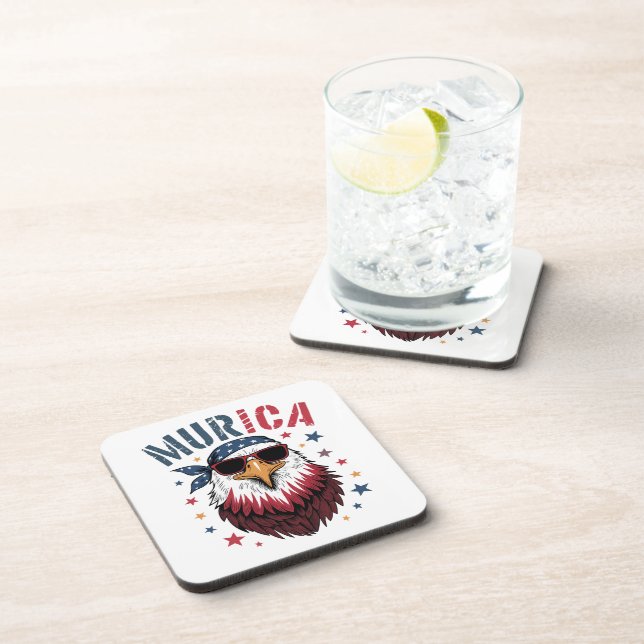 4th of July Patriotic Funny Eagle USA Beverage Coaster (Right Side)