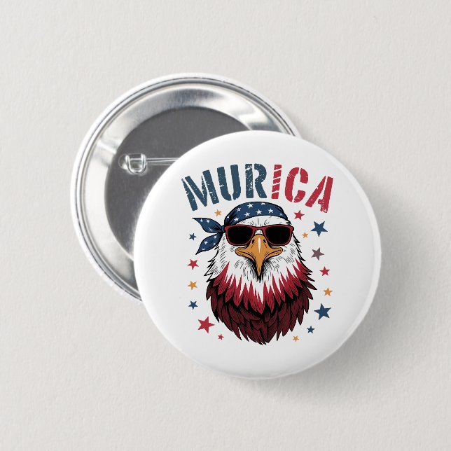 4th of July Patriotic Funny Eagle USA Button (Front & Back)