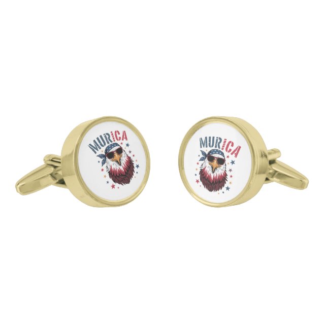 4th of July Patriotic Funny Eagle USA Cufflinks (Angled)