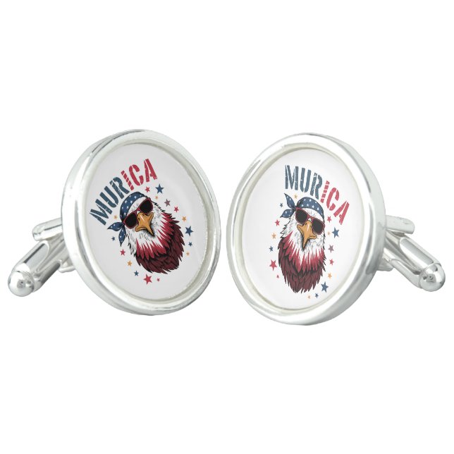 4th of July Patriotic Funny Eagle USA Cufflinks (Angled)