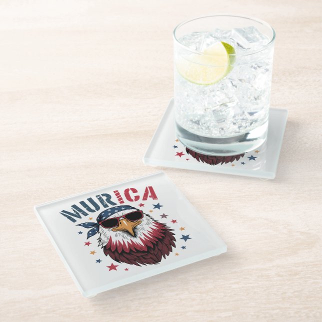 4th of July Patriotic Funny Eagle USA Glass Coaster (Angled)
