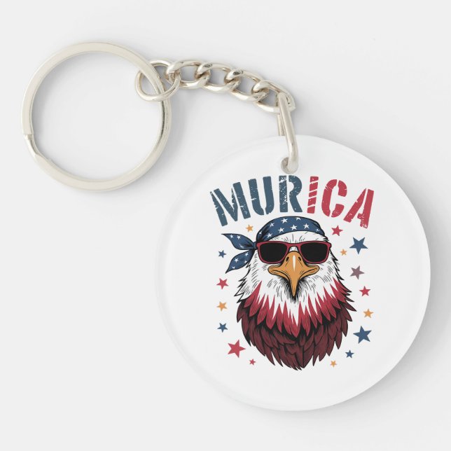 4th of July Patriotic Funny Eagle USA Keychain (Front)