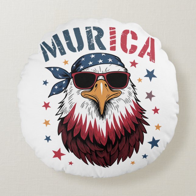 4th of July Patriotic Funny Eagle USA Round Pillow (Front)