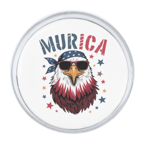 4th of July Patriotic Funny Eagle USA Silver Finish Lapel Pin